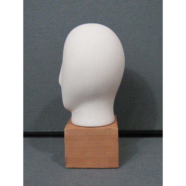 Cycladic-Style Modernist Bisque Ceramic Head Sculpture on Wooden Base For Sale In Austin - Image 6 of 10