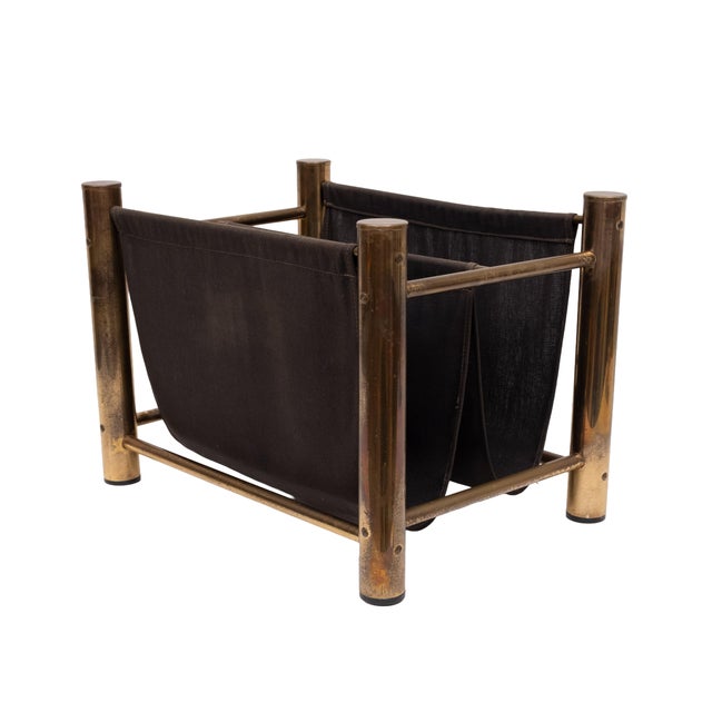 Black Vintage Brass and Canvas Magazine Holder, 1970s For Sale - Image 8 of 10