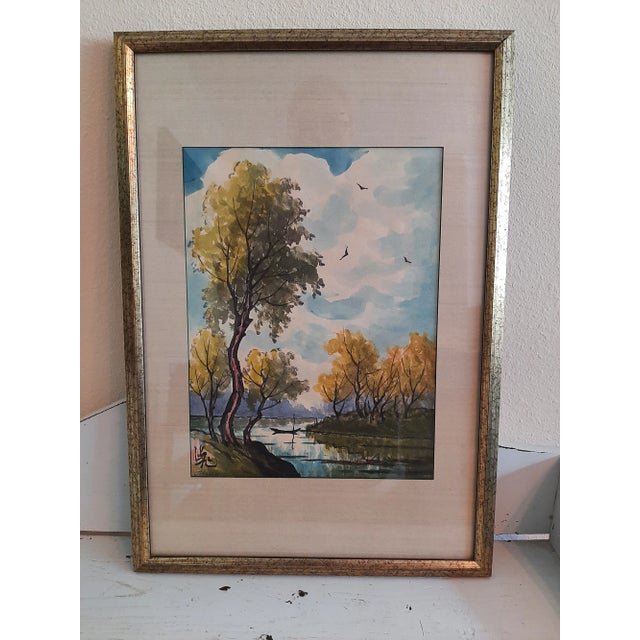 Paint Vintage Johnson Lee Watercolor Signed Painting Master Finger Painter For Sale - Image 7 of 8