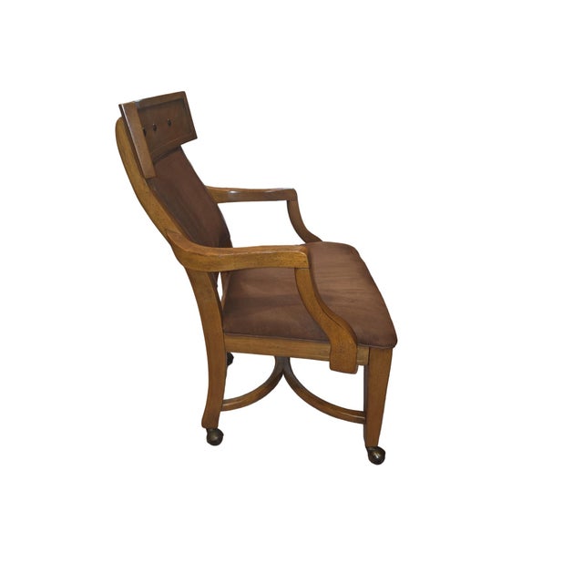 Taupe Pair of Vintage Regency Style Upholstered Wood Armchairs on Casters For Sale - Image 8 of 11