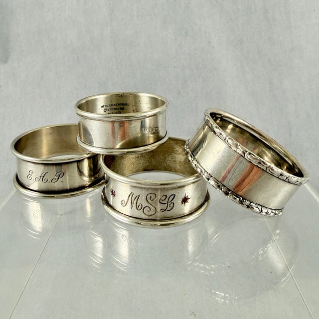 Estate Sterling Silver Napkin Rings, Mixed Set of Four For Sale In Philadelphia - Image 6 of 14