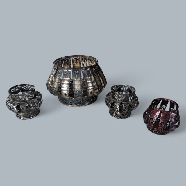 Mid Century Modern Brutalist Torched Metal Candle Holders Luminaries - Set of 4 For Sale - Image 10 of 15