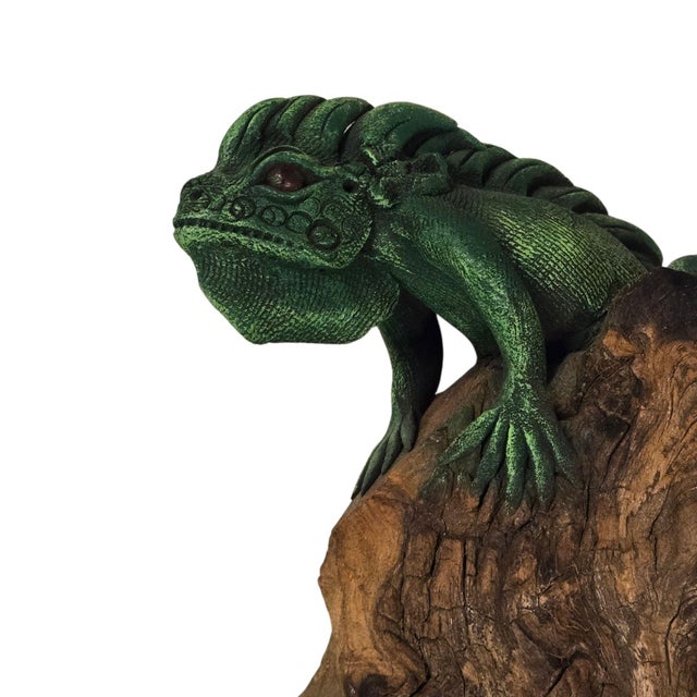 Green Iguana Lizard Sculpture Wood Hand Sculpted Reptile Home Decor Collectible For Sale - Image 17 of 18