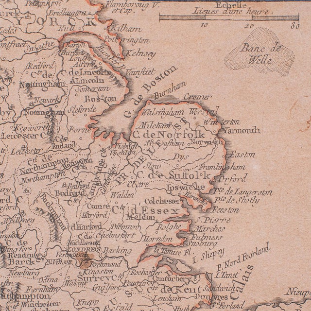 Beige Antique Map of England & Wales, French, Framed Cartography, Georgian, Circa 1780 For Sale - Image 8 of 12