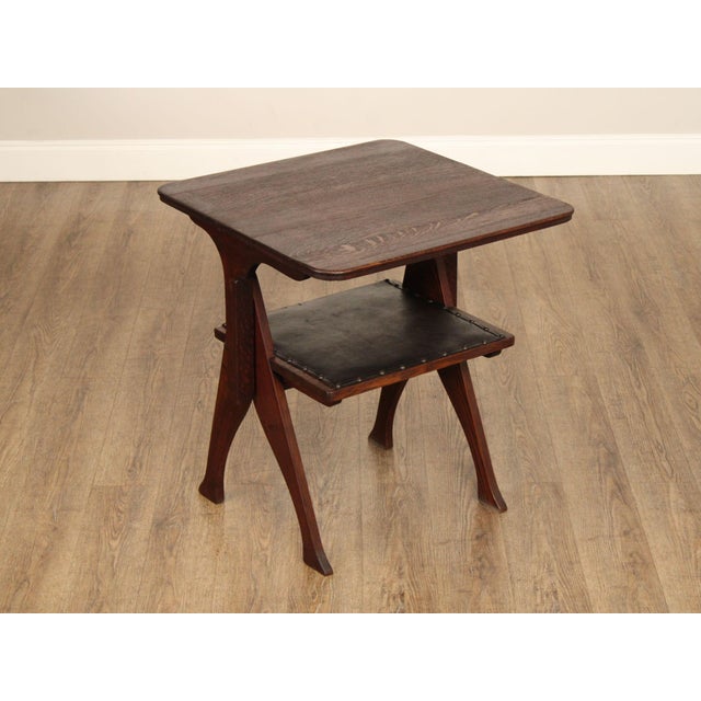 High Quality Antique Oak Side Table with Top Flipping to Create an Armchair with Leather Seat