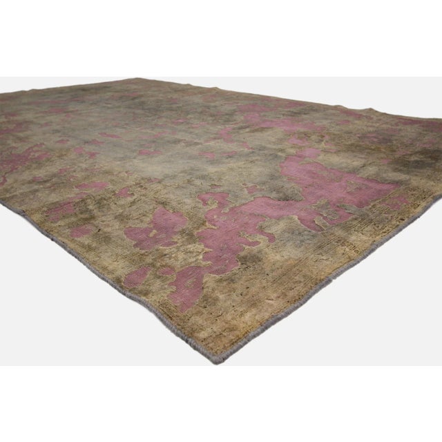 Distressed Vintage Turkish Area Rug with Contemporary Feminine Industrial Luxe Style 06'06 x 10'00. Stylish and bold...