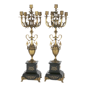 Pair of Antique Egyptian Revival Five Light Candelabras C1890