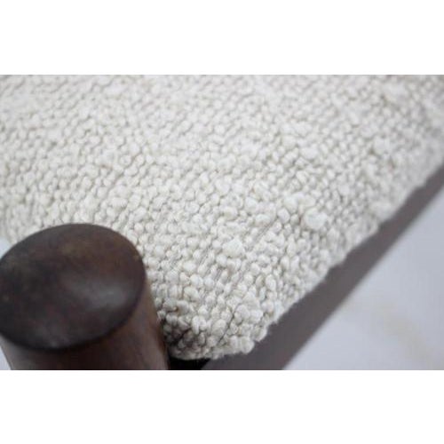 Mid-Century Danish Modern Wooden Stool in White Bouclé, 1960s For Sale - Image 6 of 8