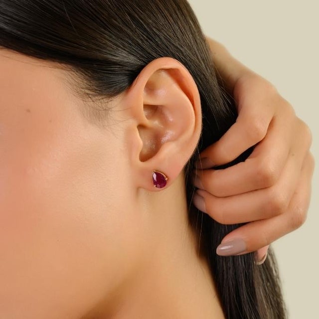 Ruby Red 14k Gold Fine 2.1 Ct Ruby Prong Set Solitaire Studs for Mom by VRJewels- A Pair For Sale - Image 8 of 14