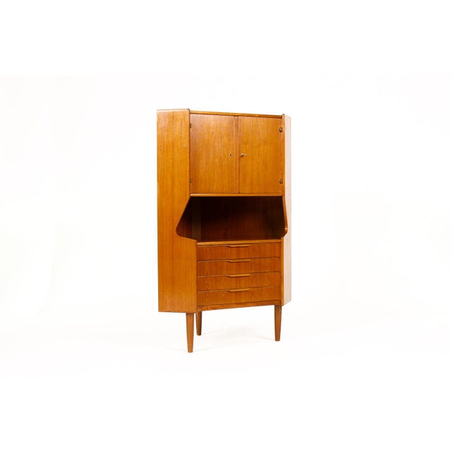 Mid-Century Modern Danish Modern Mid Century Teak Corner Bar Cabinet — Johannes Sorth — Nexø Mobelfabrik, Attributed For Sale - Image 3 of 12