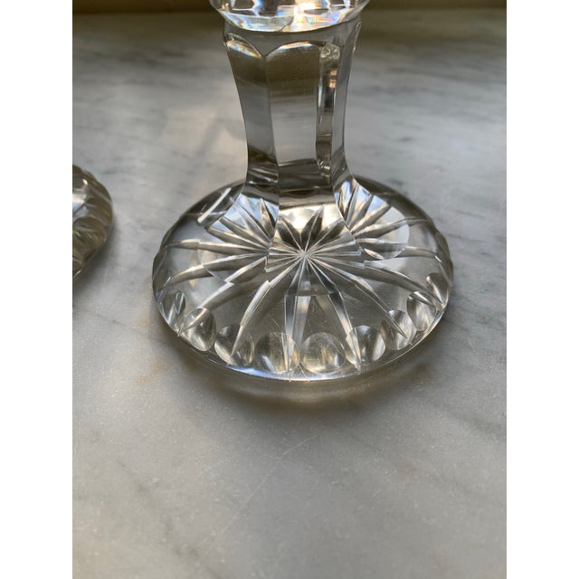 Antique Finely Cut Crystal Candlesticks a Pair For Sale - Image 4 of 11