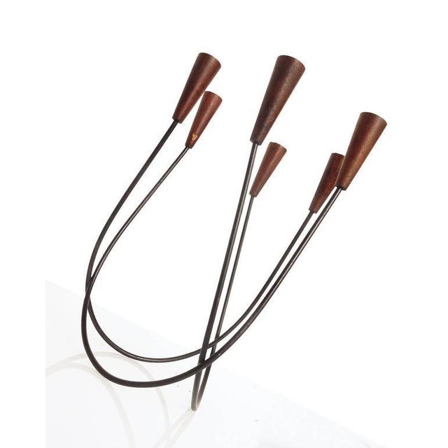 Mid-Century Modern Sculptural Danish String Teak Candleholder For Sale - Image 3 of 9