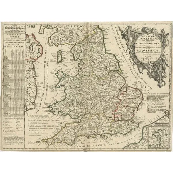 Antique map titled 'Le Royaume d'Angleterre divisé en plusieurs Parties (\.)'. Large and rare map of England and Wales by...