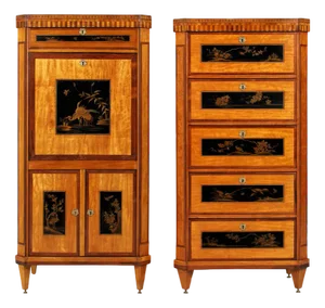 Louis XVI Style Chinoiserie Secretary and High Chest, Set of 2