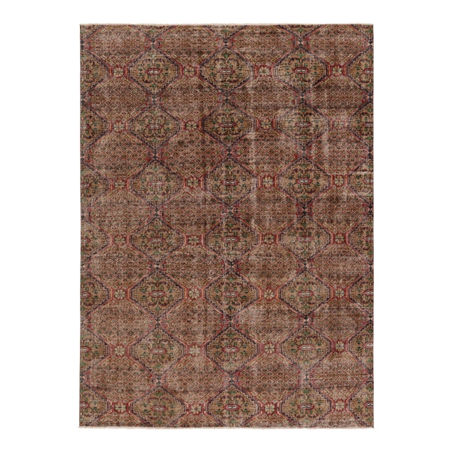 Vintage Turkish Rug, Beige-Brown With All-Over Floral Medallions – Rug & Kilim For Sale