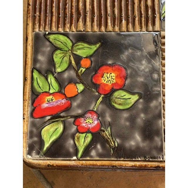 Wood Coffee Table in Rattan and Ceramic attributed to Audoux and Minet attributed to Adrien Audoux & Frida Minet, 1950s For Sale - Image 7 of 15