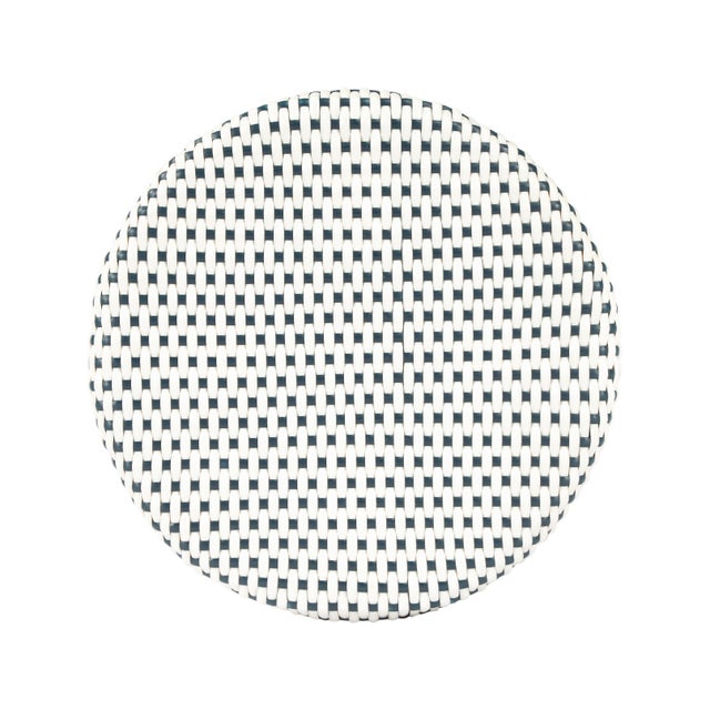 Wood Tobias 24 in. Seat Height Round Rattan Backless Counter Stool, White/Navy Dot / Natural Rattan Frame For Sale - Image 7 of 8