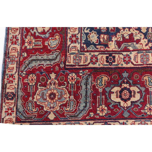 Antique Persian Tabriz Botanic Red, Yellow Handmade Wool Rug For Sale In New York - Image 6 of 12