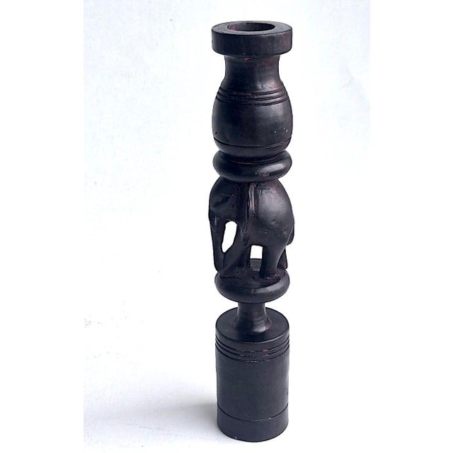 Campaign Vintage Hand-Carved African Ironwood Elephant Candlestick Holder For Sale - Image 3 of 15
