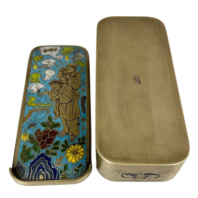 Metal Late 19th Century Antique Chinese Scholar's Writing Box, Paktong & Champleve For Sale - Image 7 of 8