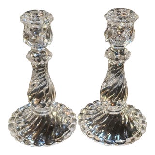 Pair of Vintage 1980s Baccarat Crystal Bambous Swirl Pattern Candle Holders For Sale