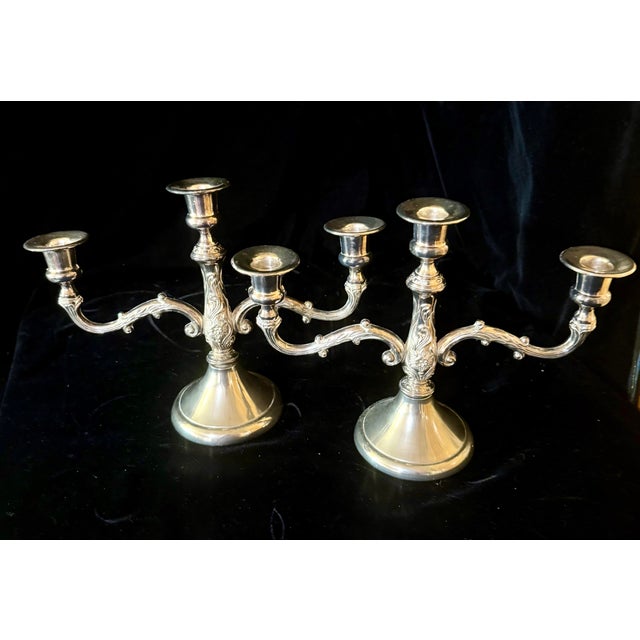 Mid 20th Century French Silver Plate Candelabra Pair For Sale - Image 10 of 12