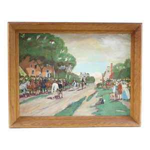 "The Brigade Downtown" - Mid 20th Century Original Oil on Canvas Signed, Framed