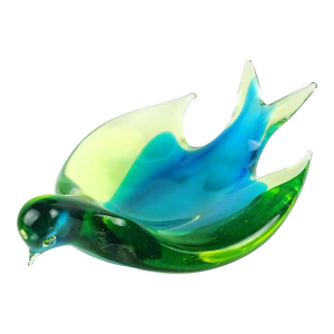 Vintage Murano Glowing Uranium Sommerso Blue Yellow Green Italian Art Glass Bird Shaped Bowl