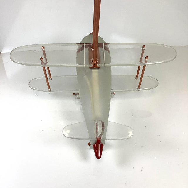 Vintage 1980s Airplane Art Deco Ceiling Pendant Light Frosted Glass & Acrylic & Copper Tone Restored For Sale - Image 10 of 12