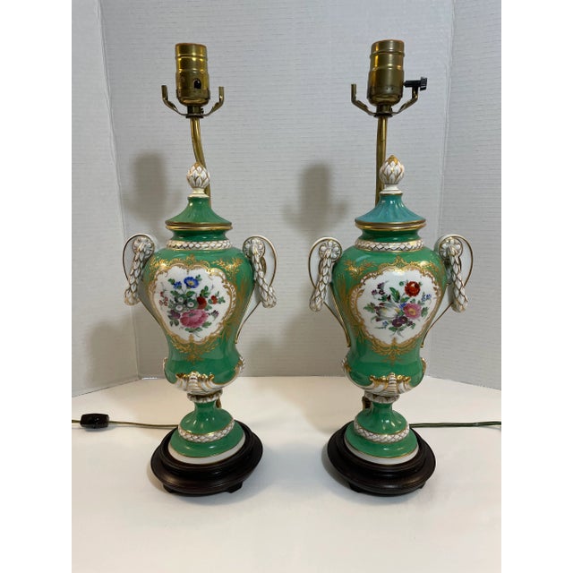 Antique Dresden Hand-Painted Lamps, a Pair For Sale - Image 12 of 12