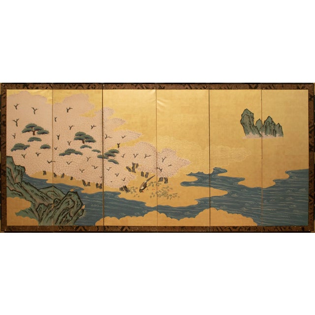 XL Shōwa Era Japanese Gold Leaf & Maki-E 6-Panel Byobu Screen For Sale - Image 12 of 12