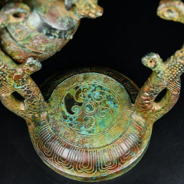 Late 20th Century Chinese Archaistic Bronze Bell With Dragon Frame & Patina For Sale - Image 5 of 9