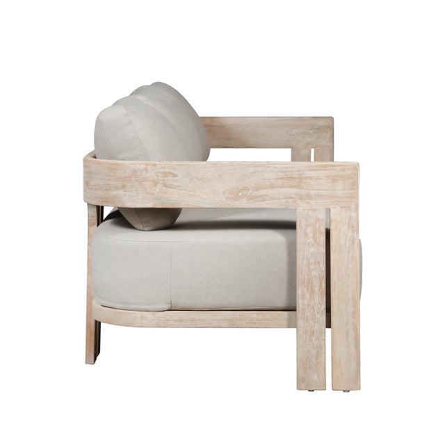 Paradiso Teak Wood Sofa Natural Look - Gray Fabric For Sale - Image 11 of 11
