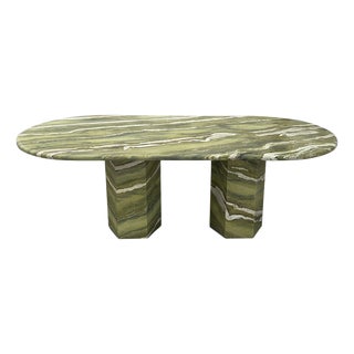 Large Green Marble Oval Dining Table by My Habitat Design For Sale
