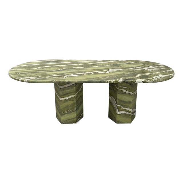 Large Green Marble Oval Dining Table by My Habitat Design For Sale