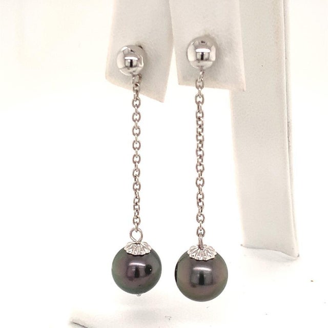 Tahitian Pearl Earrings 14k White Gold Certified For Sale - Image 13 of 15