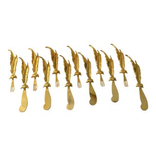 Mid 19th Century 24k Gold Plated Appetizer Forks & Spreaders, S/12 For Sale
