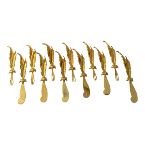Mid 19th Century 24k Gold Plated Appetizer Forks & Spreaders, S/12