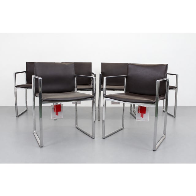 Eve 184 Armchairs in Leather and Steel by Piero Lissoni for Cassina, 2010s, Set of 6 For Sale - Image 9 of 9
