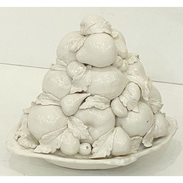 Ceramic Italian Creamware Oval Centerpiece Basket With Mixed Fruit Top For Sale - Image 7 of 11