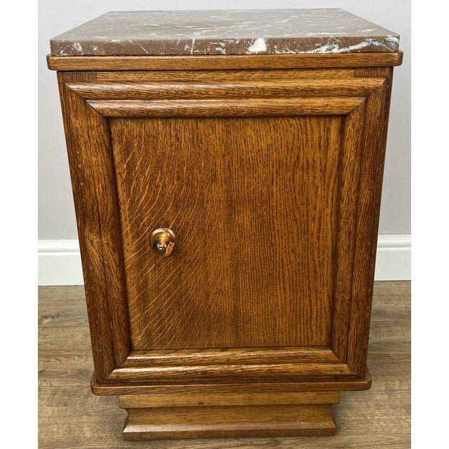 Antique French Oak Bedside Tables with Marble Tops, Set of 2 For Sale - Image 4 of 14