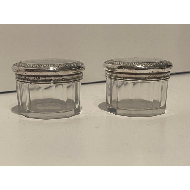 Traditional Glass Bottles with Sterling Silver Tops, Late 19th Century - A Pair For Sale - Image 3 of 6