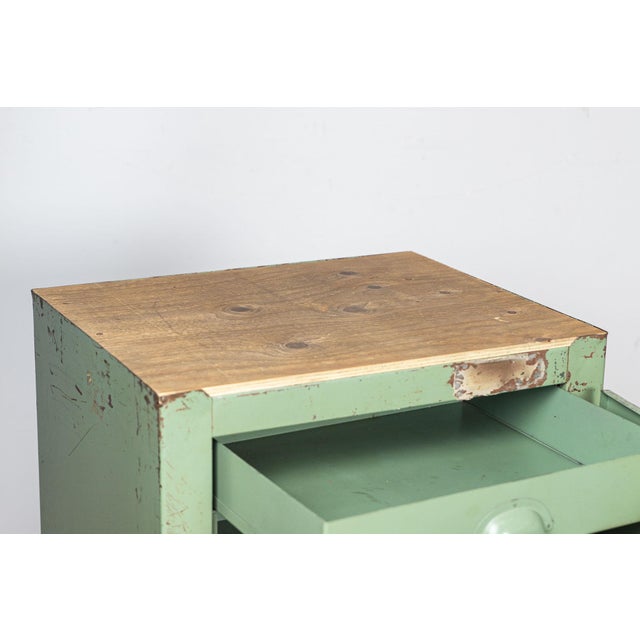 Metal Green Cabinet with Wood Top and Drawer, 1970s For Sale - Image 4 of 8
