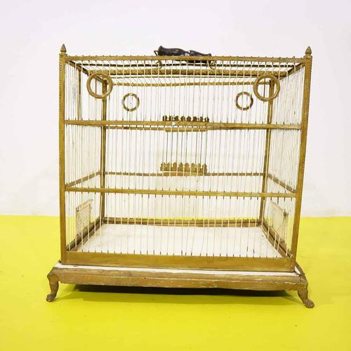 Brown Metal Birdcage with Decorative Elements and Shaped Handle For Sale - Image 8 of 9