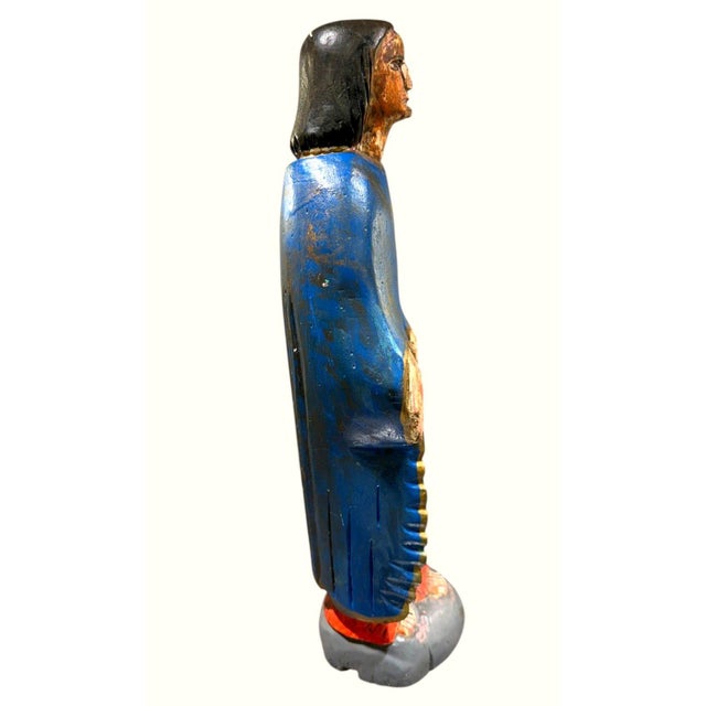 1940s Vintage Hand Carved Wood Jesus Christ Statue Polychrome Folk Art 16.5" For Sale - Image 5 of 10