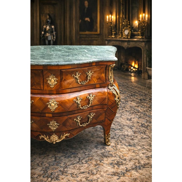 1860 French Artisan Louis XVI Mahogany Green Marble Commode For Sale - Image 12 of 18