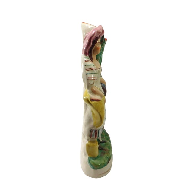 Antique Staffordshire Girl Carrying Game Flat Back Spill Vase Circa: 1890's - 1920 11.25" Height; 6.25" Length; 2.75"...