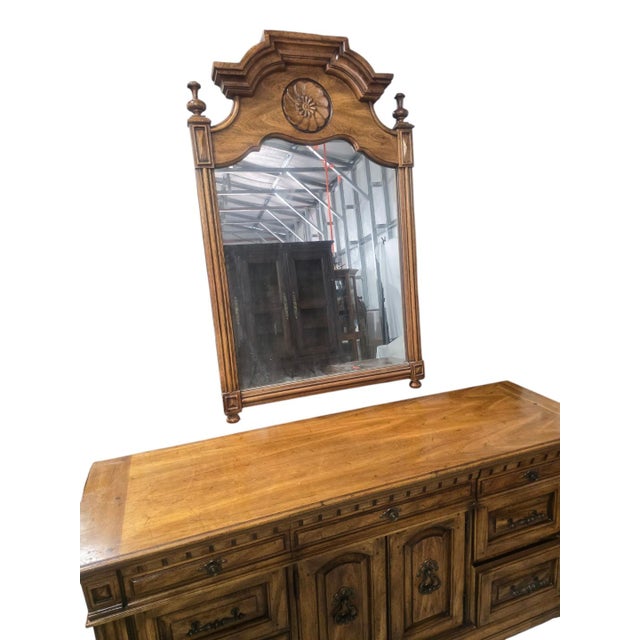 Mid 20th Century 1970s Bernhardt Hibriten Mediterranean Dresser and Wall Mirror For Sale - Image 5 of 11