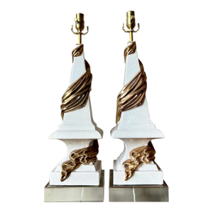 Vintage Regency Draped Swag Glazed Ceramic Lamps - A Pair