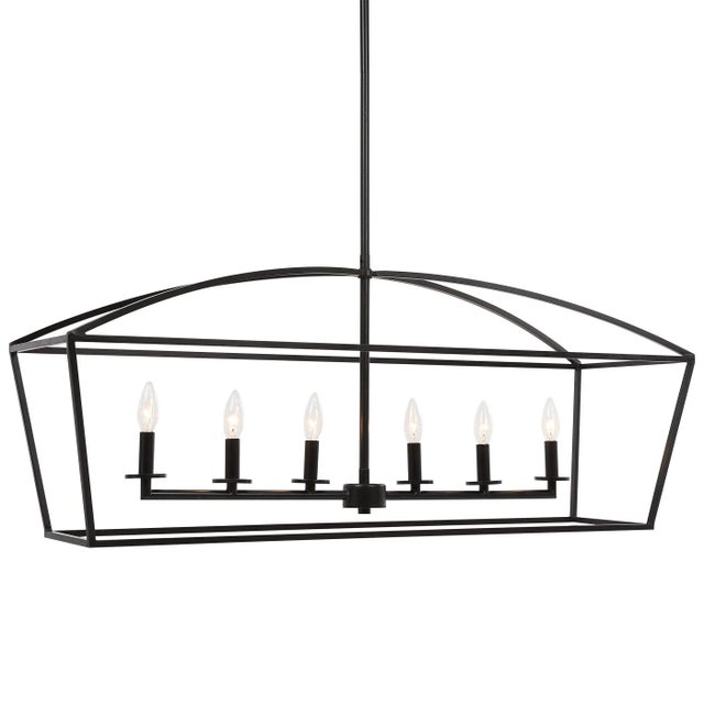 Simple Clean Open Frame Lines Are The Focus Of This Vintage Farm Industrial 6 Lt. Linear Chandelier. The Deep Dark...